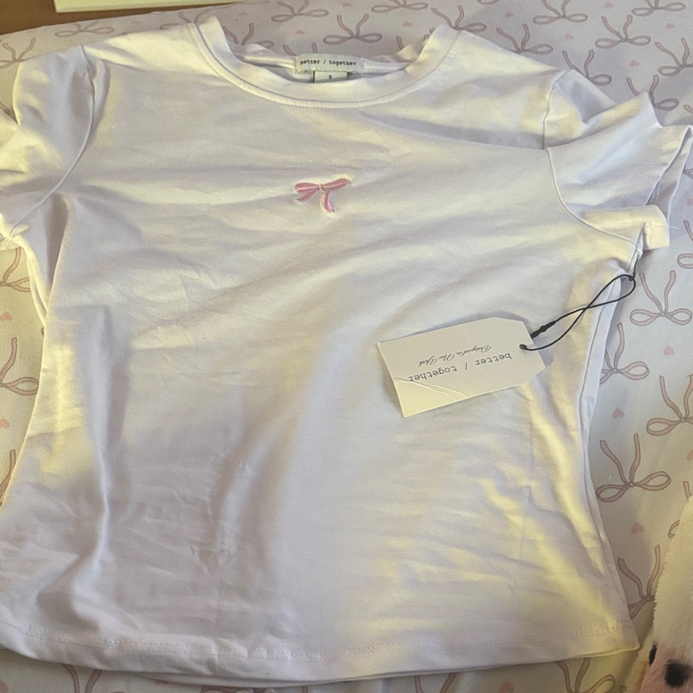 White Tee with Pink Detail